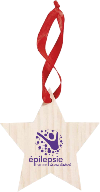 décoration en bois au logo d'Épilepsie-France à accrocher